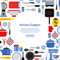 Vector flat style kitchen utensils background illustration with