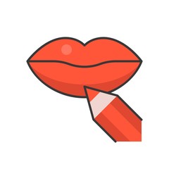 Red lip pencil liner, filled outline icon