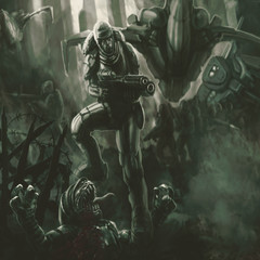 Fototapeta premium Soldier in suit with a large rifle