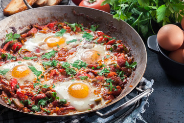 Shakshuka in a frying pan