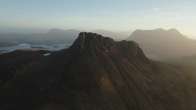 Stunning aerial drone shot of Stac Pollaidh, Scotland