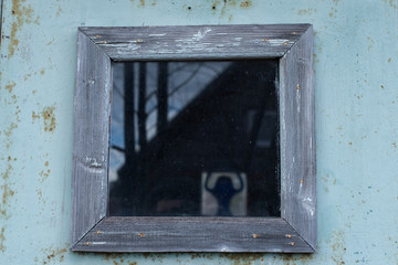 vintage window on color wall