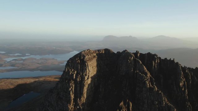 Stunning aerial drone shot of Stac Pollaidh, Scotland