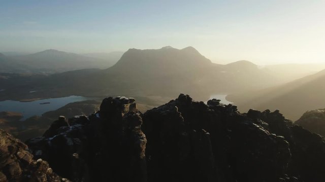 Stunning aerial drone shot of Stac Pollaidh, Scotland