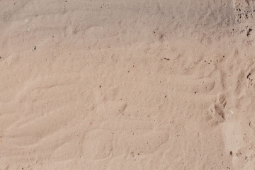 Fototapeta na wymiar Wave of the sea on the sand beach, summer sand beach background with footprint