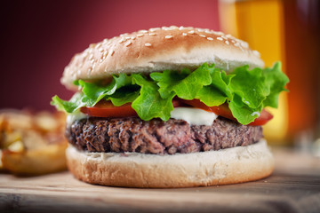 Fresh Hamburger With Beer