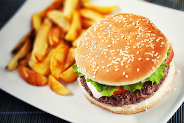 Fresh Hamburger With Fries