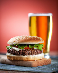 Fresh Hamburger With Beer