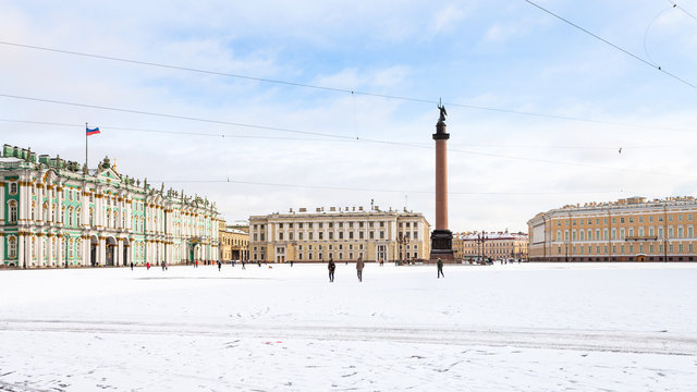 panoramic view of snow-coverd Palace Square