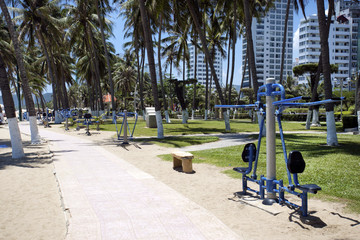 Simulator for sporting activities in the city park.Vacation holiday concept.