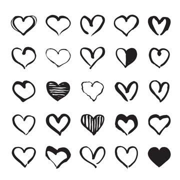 Black hand drawn hearts. Design elements and icons for Valentine's day.