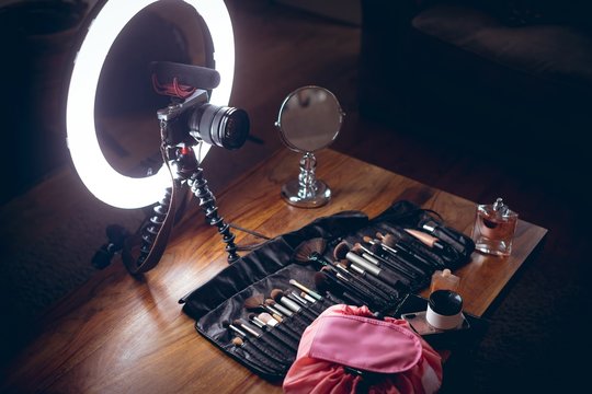 Cosmetic accessories on a table 