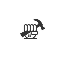 Vector Hand Holding Hammer for Woodworker Construction Modern Line Design Template