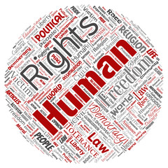 Vector conceptual human rights political freedom, democracy round circle red  word cloud isolated background. Collage of humanity tolerance, law principles, people justice or discrimination concept