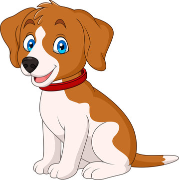 Cartoon cute dog wearing a red collar