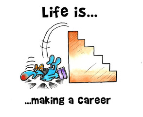 Woman is falling from the top of stairs 