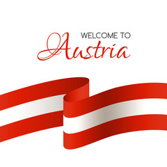 Fototapeta na wymiar Welcome to Austria. Vector welcome card with flag of Austria