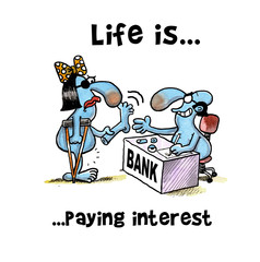 Woman is paying his debt in the bank