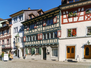 Fototapeta premium The place at the Eastern end of the Unterstad, tStein am Rhein, Switzerland