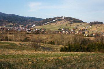 Fototapeta na wymiar Kluszkowce village and Wdzar Mount, Pieniny, Poland