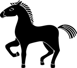 Silhouette of cartoon horse with raised front leg