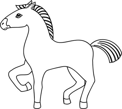 Coloring page. Cartoon horse with raised front leg