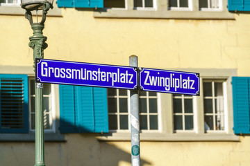 Street signs on the streets of the old city, Zurich, Switzerland