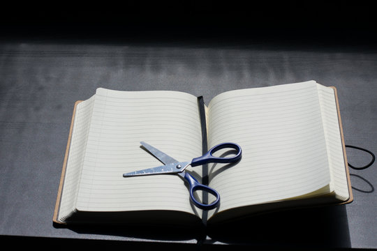 Back To School Noteblock Notebook Scissors Blue Steel Metal Silver Cut Notes Summer Lines
