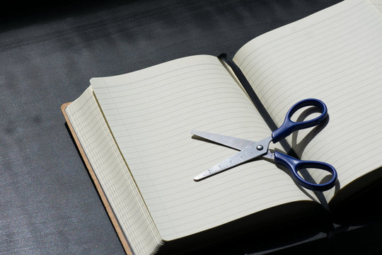 Back To School Noteblock Notebook Scissors Blue Steel Metal Silver Cut Notes Summer Lines