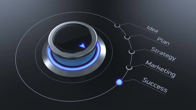 Futuristic switch knob rotating from idea to success, business concept