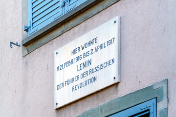 Fototapeta premium The house where Vladimir Lenin lived with a memorial plaque, Zurich, Switzerland