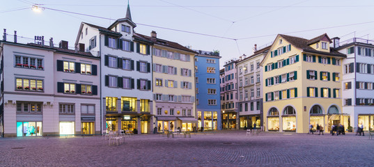 Panoramic view of Munsterhof square with Guild houses at night, Zurich, Switzerland - 203228516