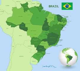 Green Brazil Vector Administrative Map