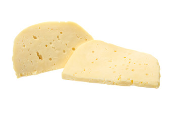pieces of cheese chopped cheese on white background
