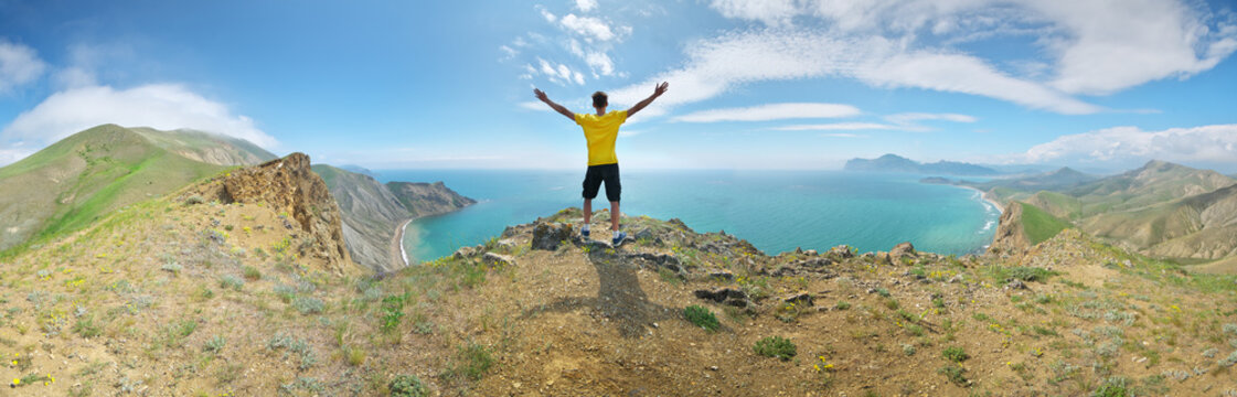 Man and mountain sea landscape panorama. - Powered by Adobe