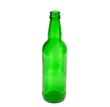 Green Glass Empty Bottle On A White Background