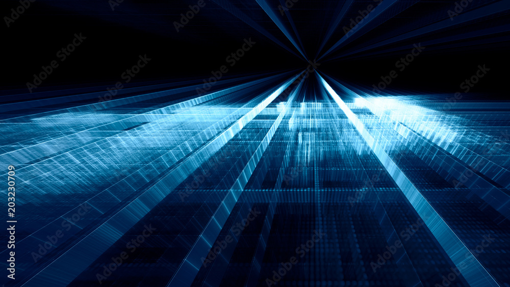 Poster abstract blue toned background element on black. regular dots and grids pattern. perspective composi