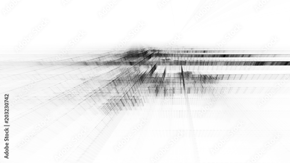 Aufkleber Abstract black element on white. Regular dots and grids pattern. Perspective composition. Detailed fractal graphics. Information technology concept.