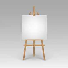 Vector Wooden Brown Sienna Easel with Mock Up Empty Blank Square Canvas Isolated on Background
