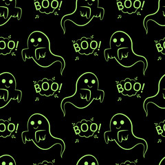 Abstract seamless halloween pattern for girls or boys. Creative vector pattern with ghost, cloud boo. Funny ghost wallpaper for textile and fabric. Fashion halloween style. Colorful bright picture