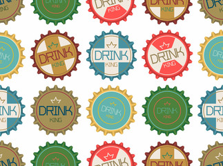 Seamless pattern of Colorful Bottle caps. isolated on white background. top view