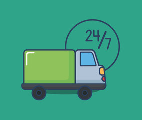 cargo truck and symbol over green background, colorful design. vector illustration