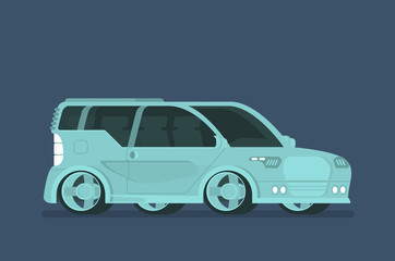 Flat future car vector isolated on color background