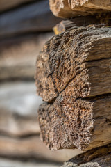 Close-Up Of Old wooden log house wall, background texture