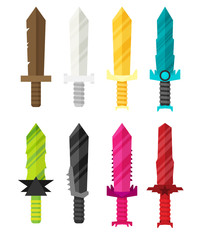 Vector flat game icons set. Medieval weapons