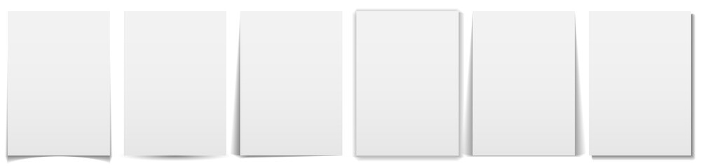 Set of paper effect with transparent realistic shadows. Web banner, template or mock up. Brochures for promotional message isolated on white background. Flyers for your design and business.