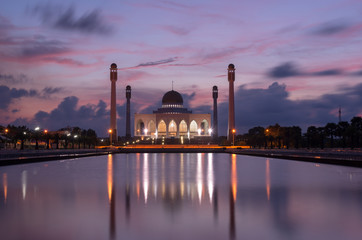 Landscape of central mosque at twilight time, Songkhla, Beautiful destination place of southern Thailand.