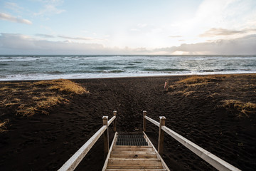 Iceland,exit on the black beach,  ocean