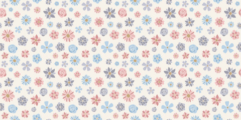 Retro background with hand drawn flowers. Mother's Day, Woman's Day and Valentine's Day. Vector..