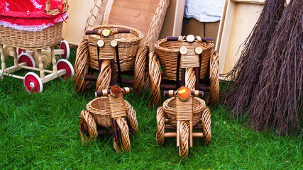 Decorative children's bicycles with basket woven from dry twigs